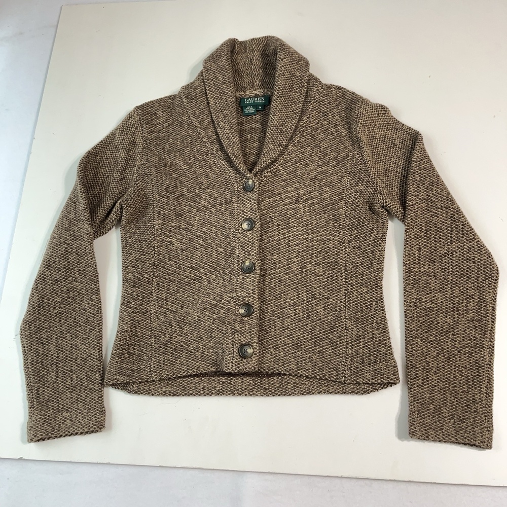 Ralph Lauren Cardigan Sweater Vintage Womens M Lambswool Shawl Collar Knit